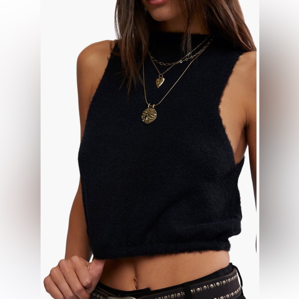 NWT Free People Warm Fluff Crop Sweater Tank Black Size L